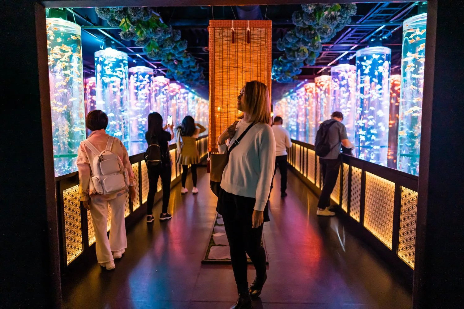Illuminated goldfish installations at Art Aquarium Museum GINZA