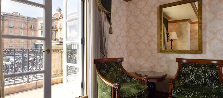 MiraCosta Balcony Room doorway and outdoor balcony overlooking Porto Paradiso