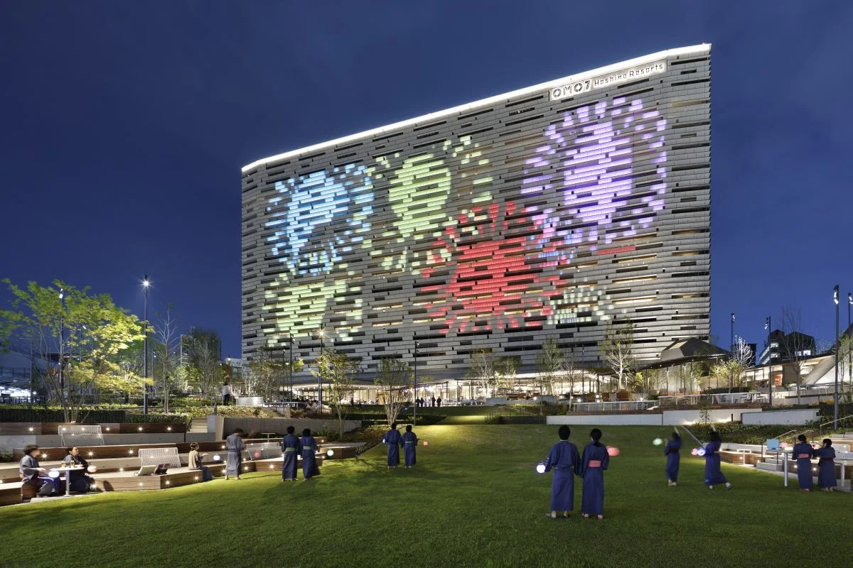 OMO7 Osaka exterior and evening space for a group trip