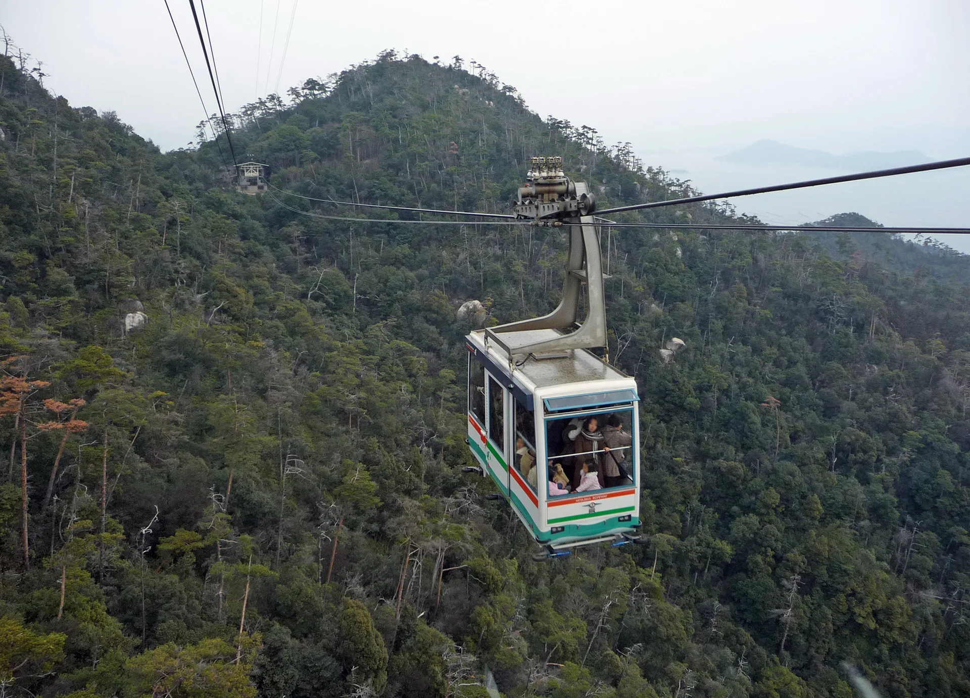 Miyajima Ropeway used to reach Shishiiwa before deciding whether to continue to Mount Misen summit