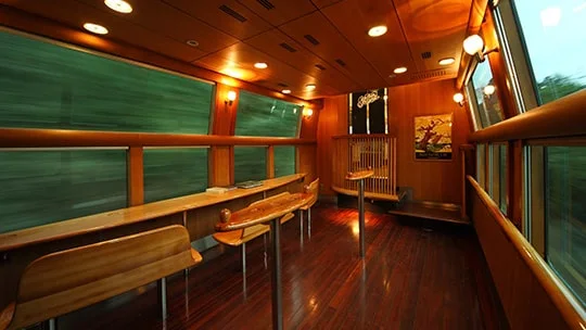 Yufuin no Mori train for comparing a Fukuoka day trip with an overnight in Yufuin