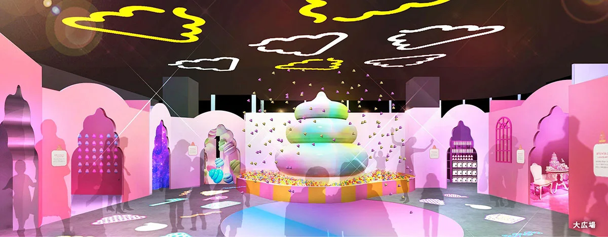Colorful interactive zone inside UNKO Museum Tokyo designed for photos and short-form play
