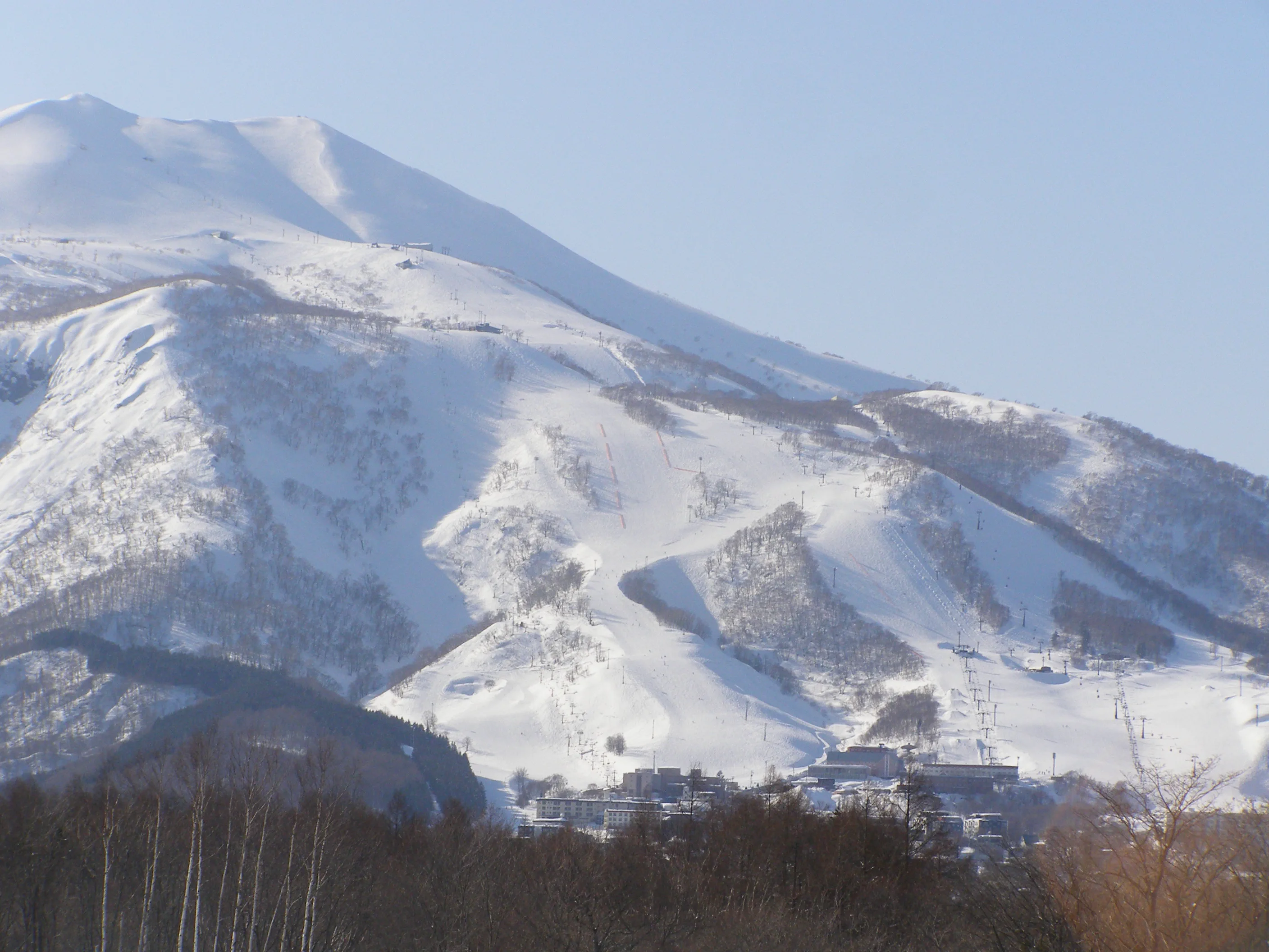Niseko Tokyu Grand Hirafu ski slopes and village base in winter