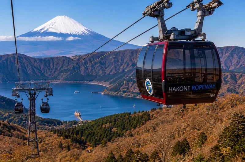 Lake Ashi in Hakone with Mount Fuji visible beyond the lake