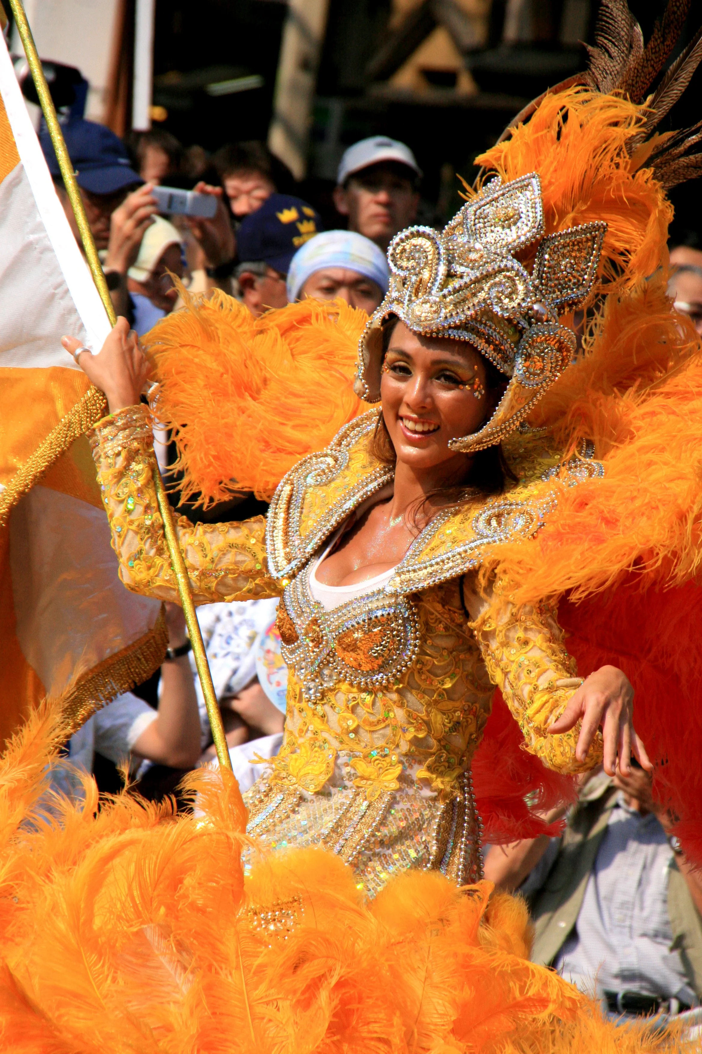 Asakusa Samba Carnival performers in colourful parade costumes