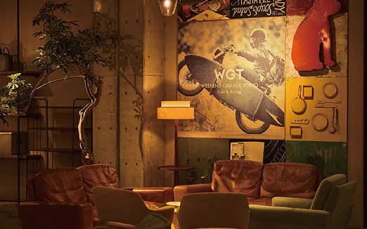 Café and cultural lounge space inside The HOTEL Well-hub Haneda