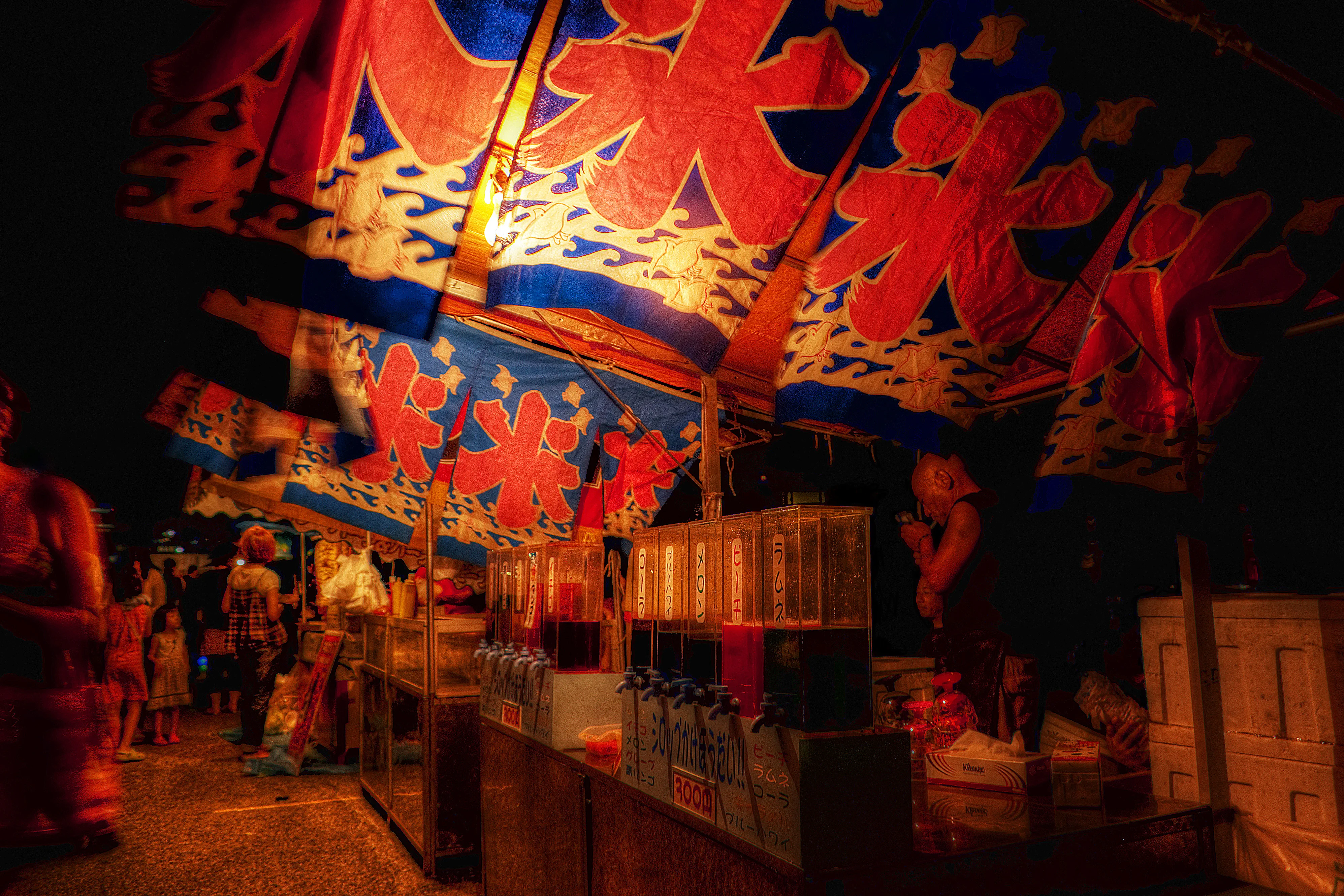 Japanese summer-festival food stalls illustrating advance food and hydration planning