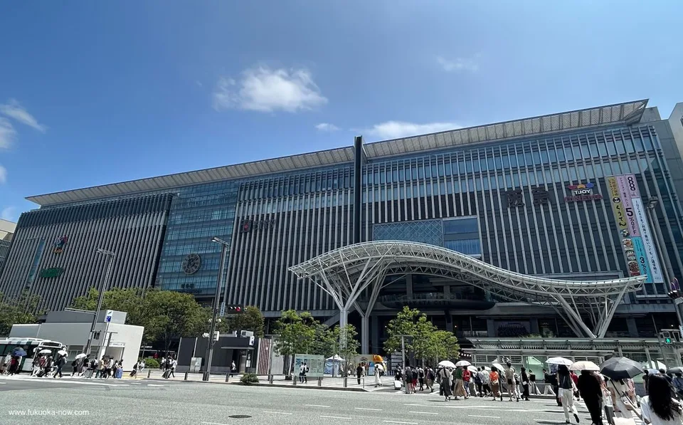 Hakata Station area in Fukuoka, where March is milder but rain protection still belongs in a compact packing system