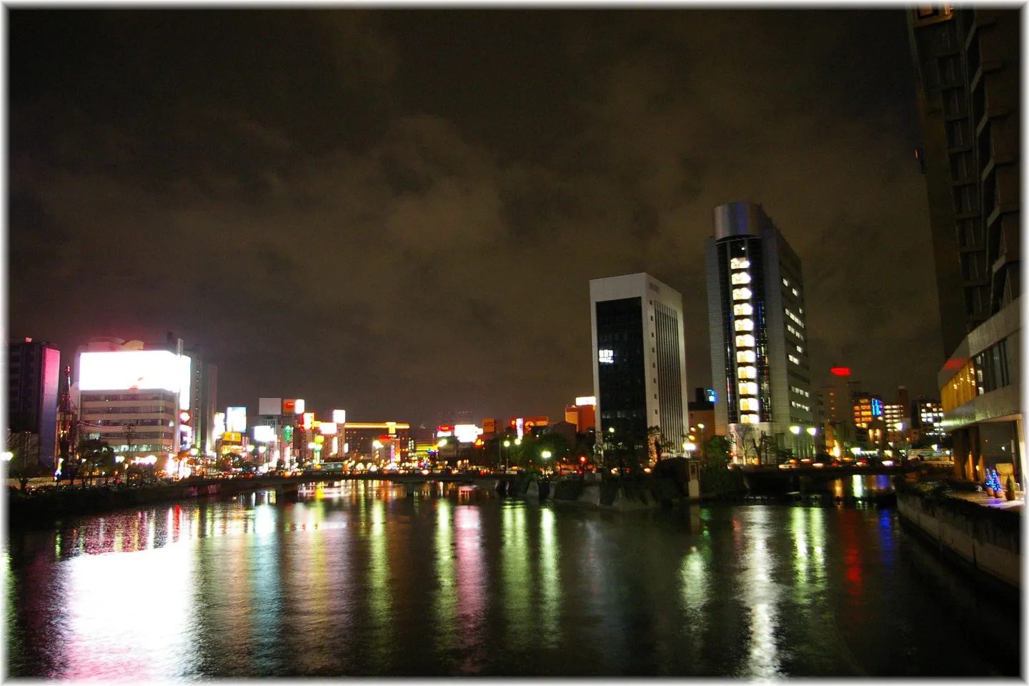 Nakasu riverfront at night in Fukuoka