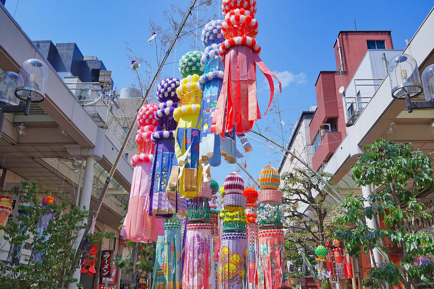 Sendai Tanabata decorations hanging through the central shopping arcades