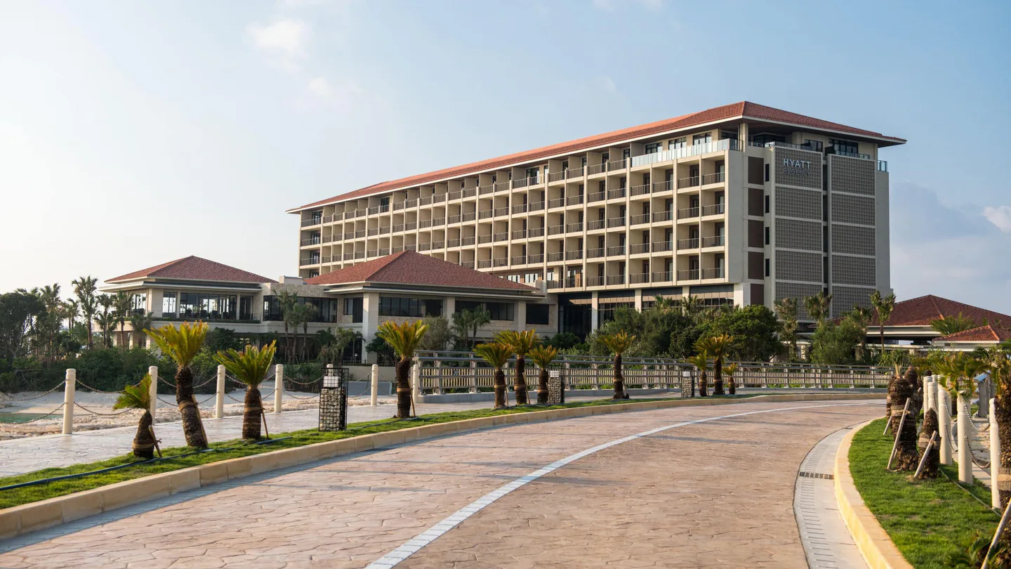 Hyatt Regency Seragaki Island Okinawa exterior for a 2026 night-pool exception to the late-return rule