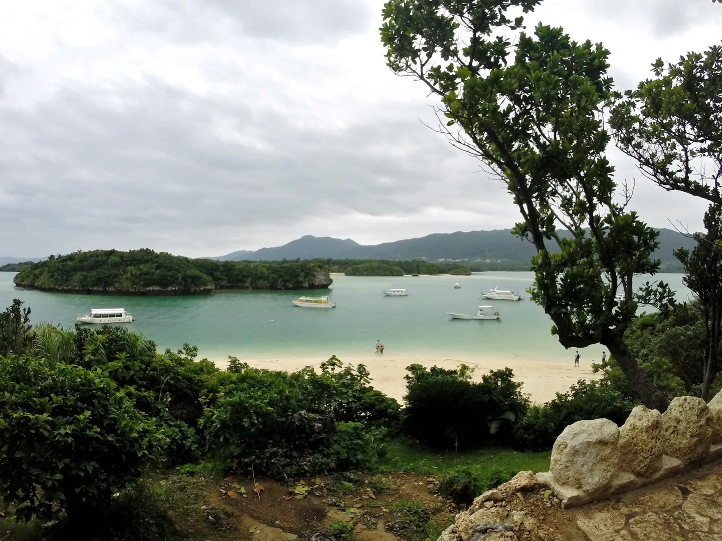 Kabira Bay on Ishigaki Island with blue water and small green islands