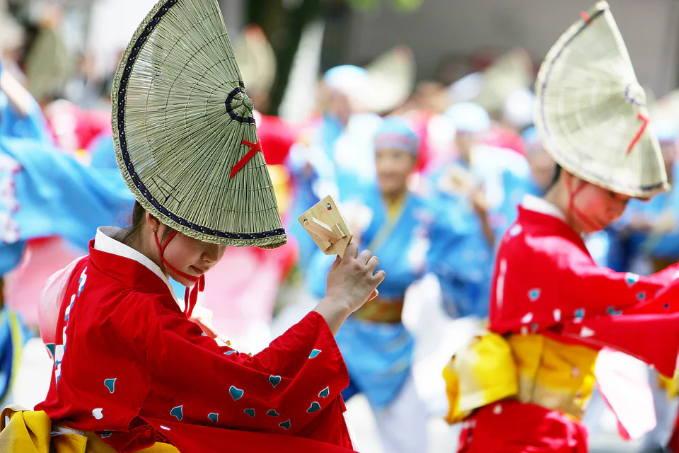Kochi Yosakoi dancers performing on a central street